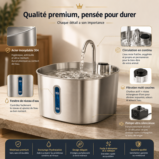 Fontaine à Eau Premium en Acier Inoxydable pour Chat | 2,2 L