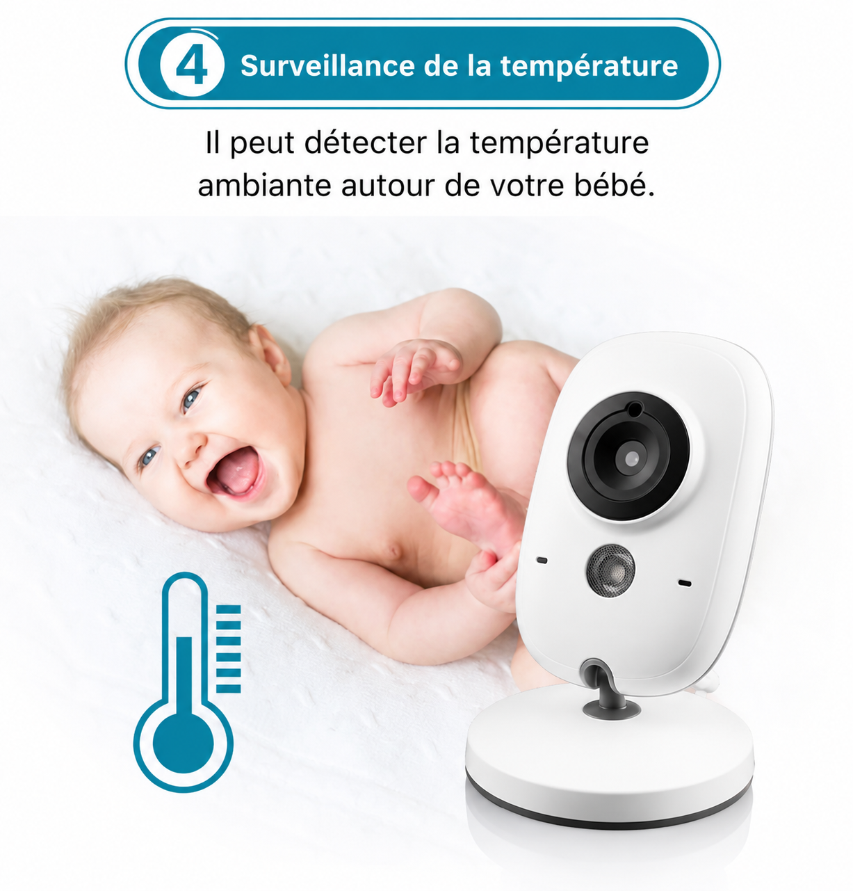 Moniteur Vidéo Bébé Sans Fil – Vision Nocturne, Température & Berceuses