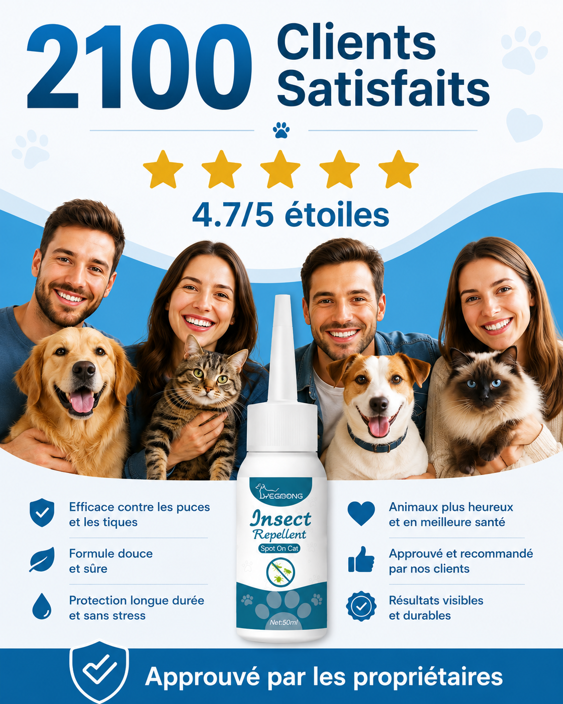 Puces et Tiques Éliminées en 24h - Lotion Naturelle Chien et Chat