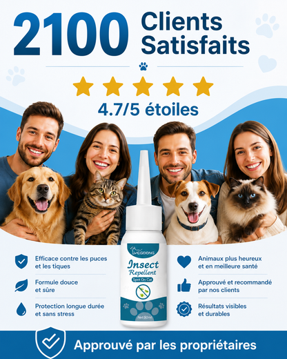 Puces et Tiques Éliminées en 24h - Lotion Naturelle Chien et Chat