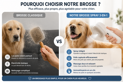Brosse Anti-Poils Premium pour Chien | Spray Intégré & Autonettoyante