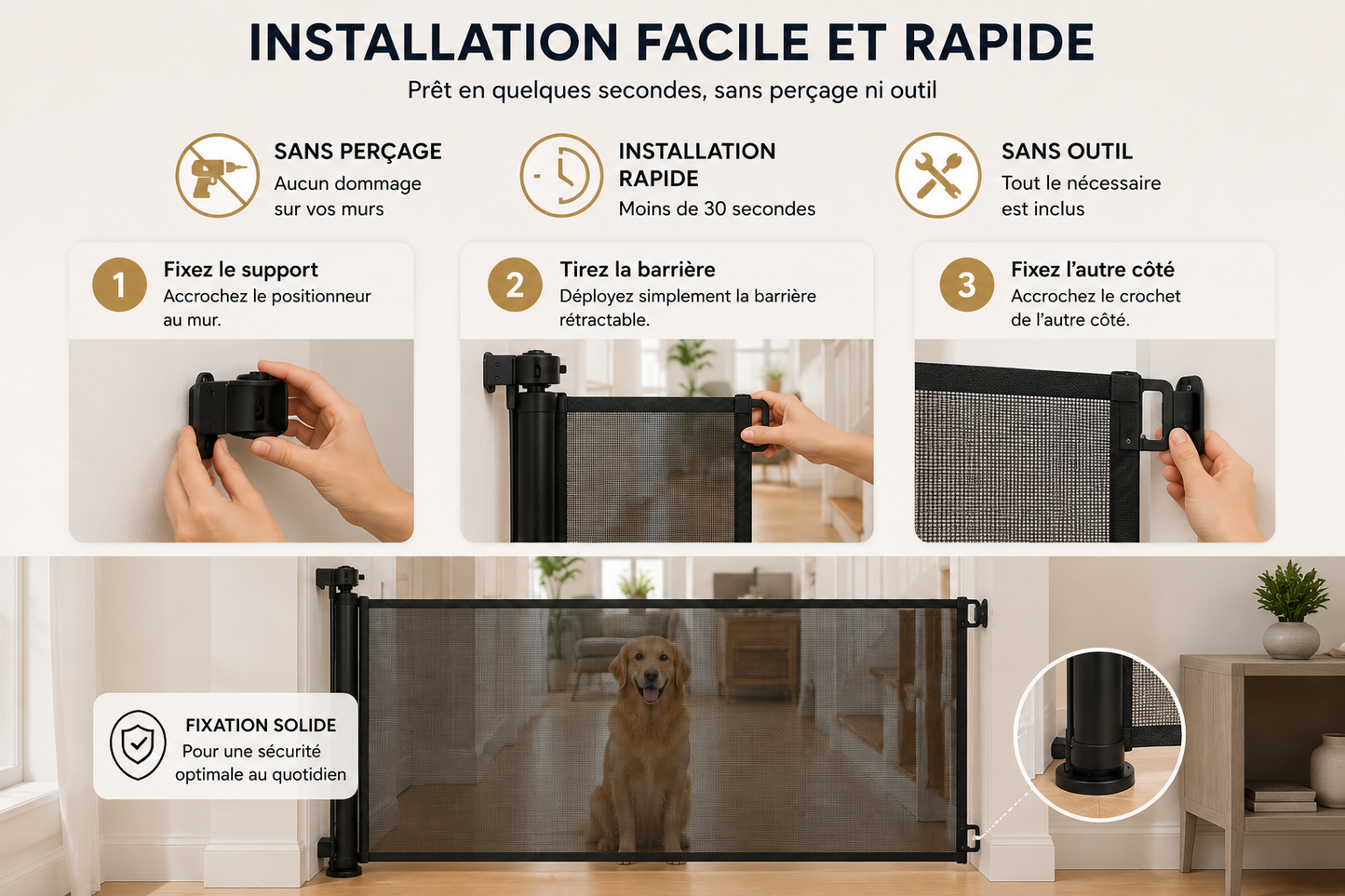 Barrière Rétractable de Sécurité pour Chien
