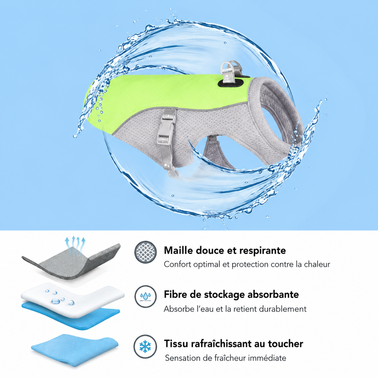 Gilet Rafraîchissant pour Chien — Évaporatif, Léger & Réfléchissant