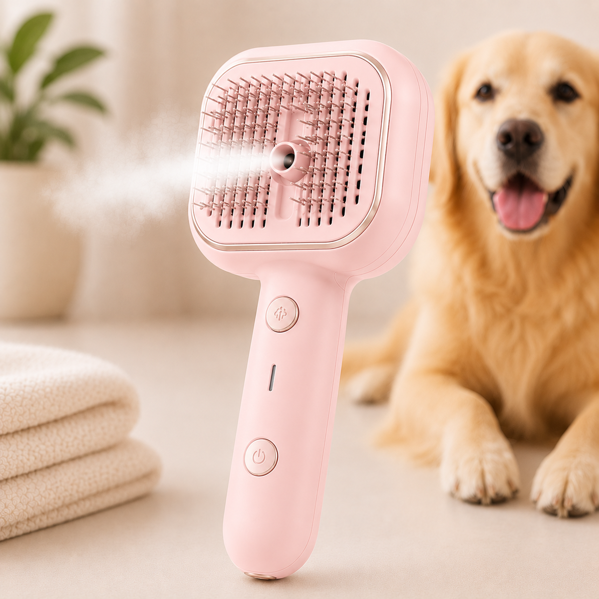 Brosse Anti-Poils Premium pour Chien | Spray Intégré & Autonettoyante