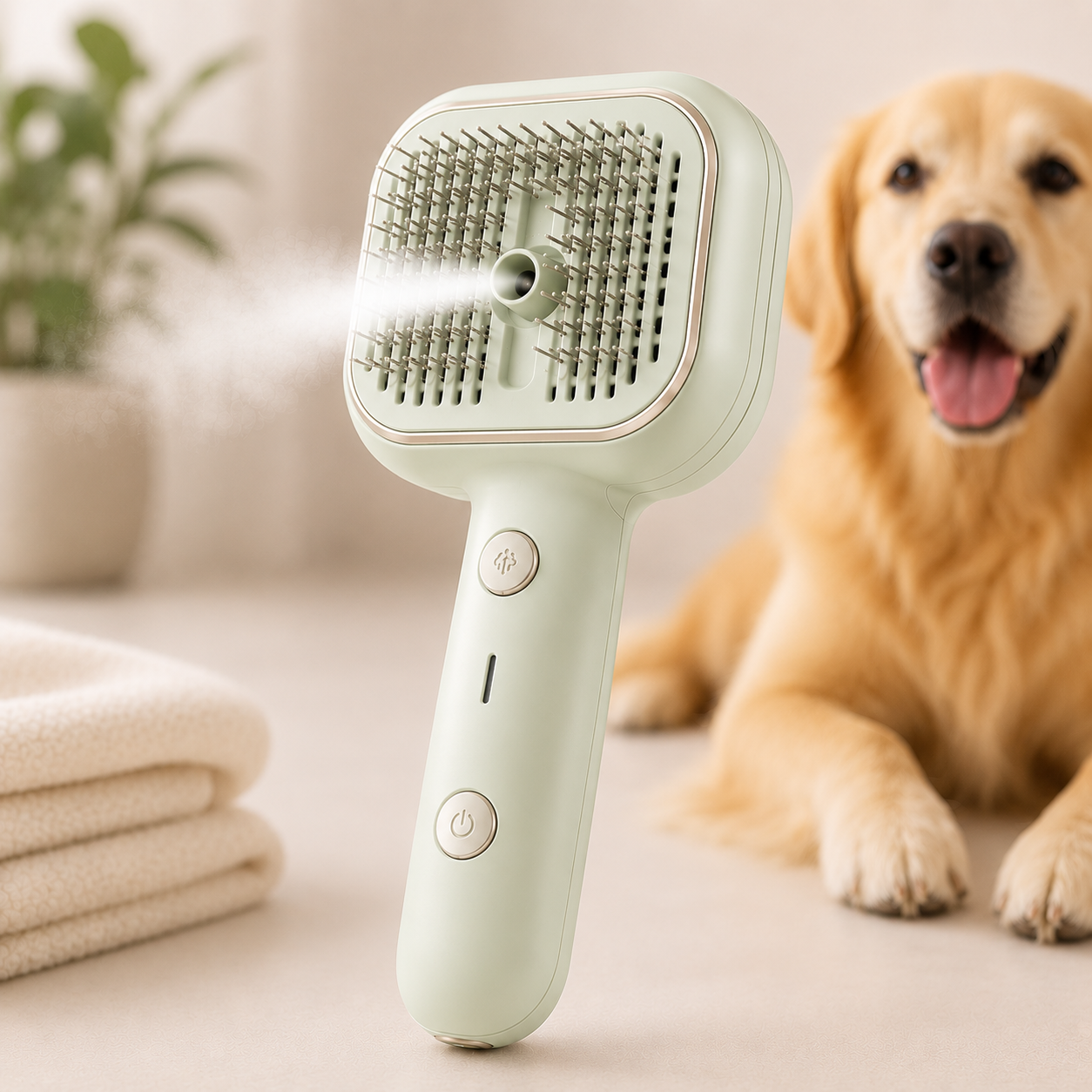 Brosse Anti-Poils Premium pour Chien | Spray Intégré & Autonettoyante