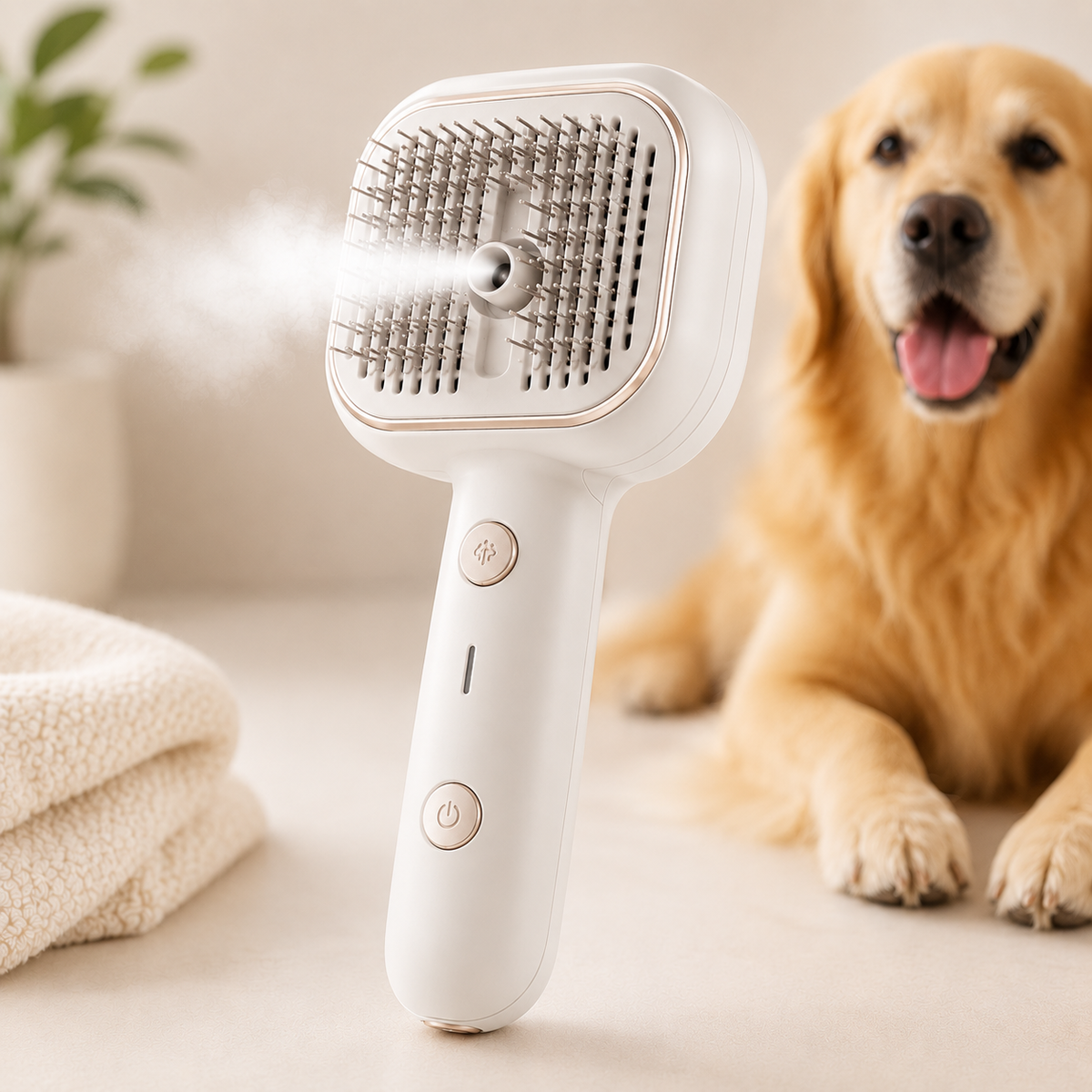 Brosse Anti-Poils Premium pour Chien | Spray Intégré & Autonettoyante