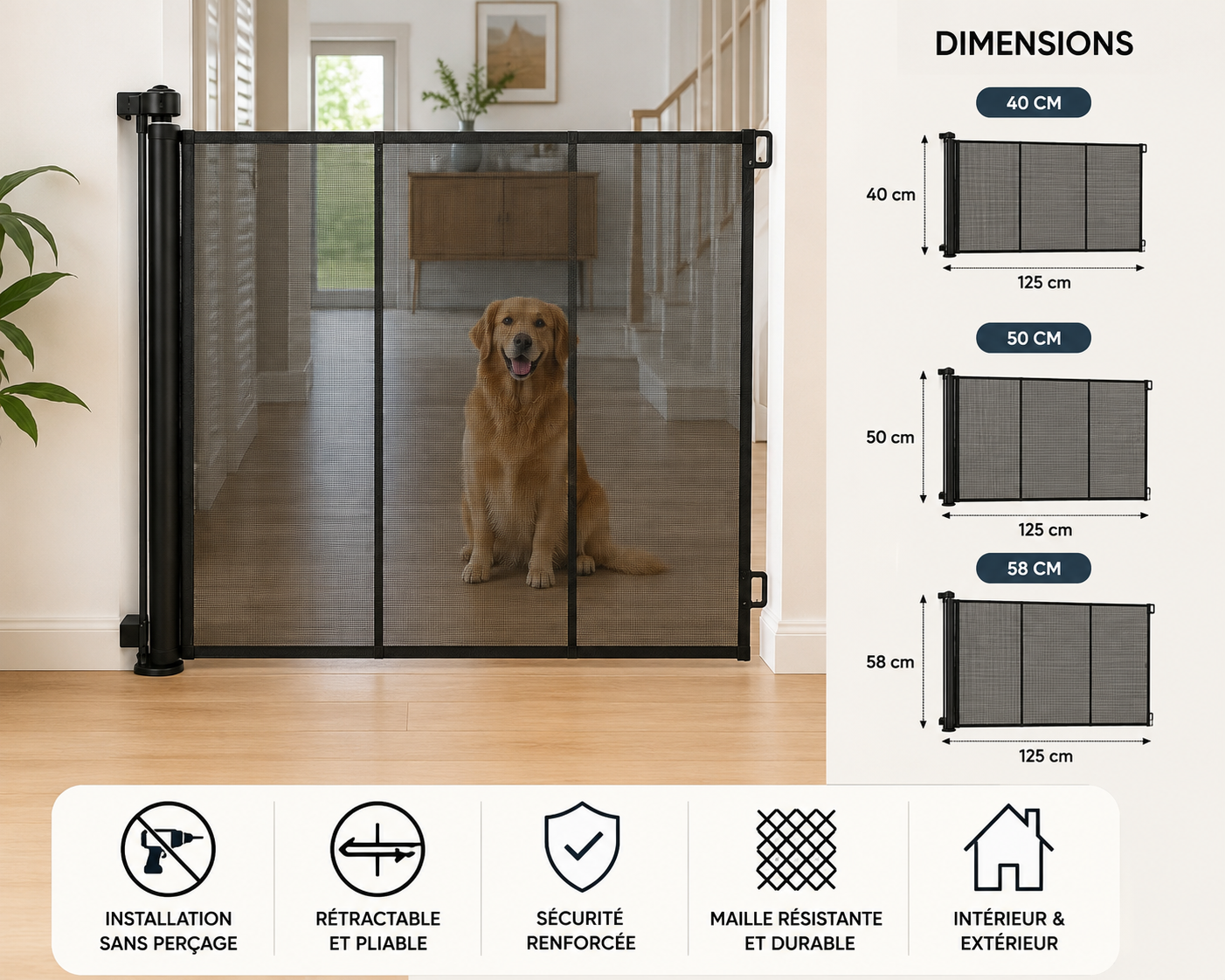 Barrière Rétractable de Sécurité pour Chien