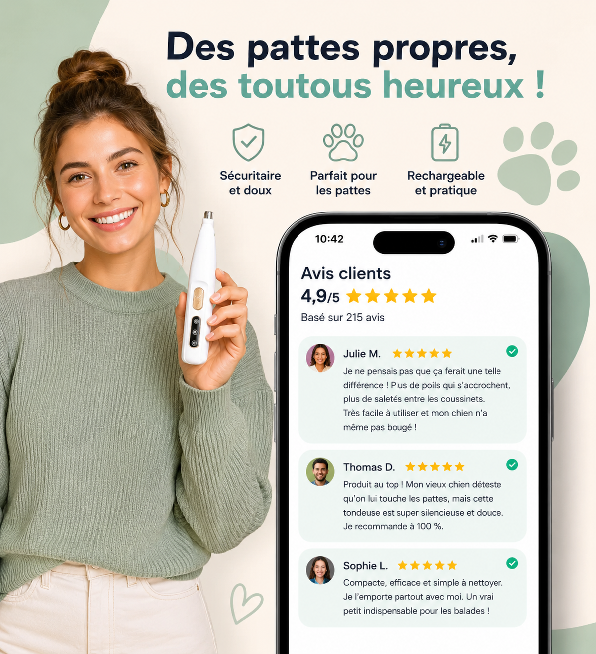 Tondeuse à Pattes – Coupe Douce & Silencieuse pour Chien et Chat
