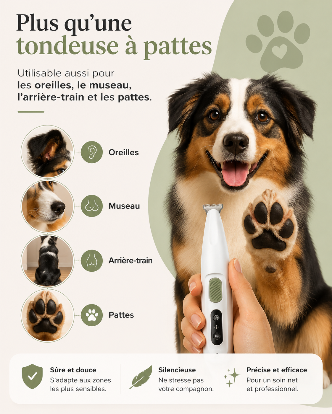 Tondeuse à Pattes – Coupe Douce & Silencieuse pour Chien et Chat