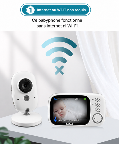 Moniteur Vidéo Bébé Sans Fil – Vision Nocturne, Température & Berceuses