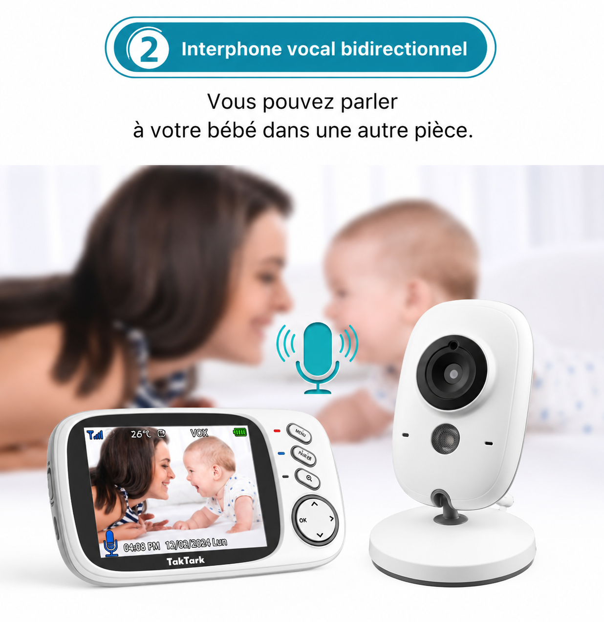Moniteur Vidéo Bébé Sans Fil – Vision Nocturne, Température & Berceuses