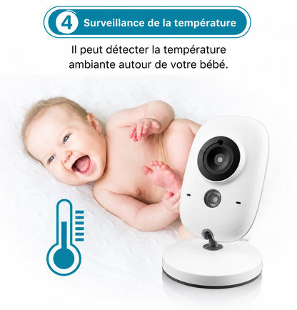 Moniteur Vidéo Bébé Sans Fil – Vision Nocturne, Température & Berceuses