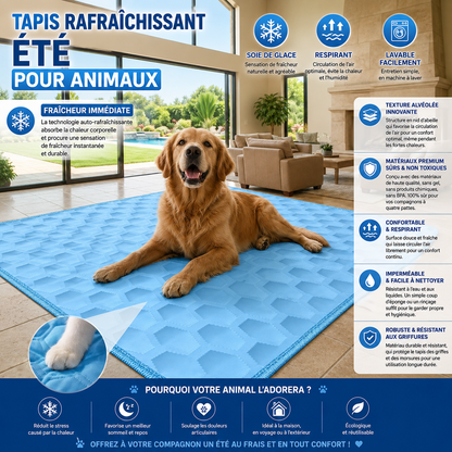 Tapis Rafraîchissant Chien & Chat — Soie Glacée, Antidérapant, Lavable