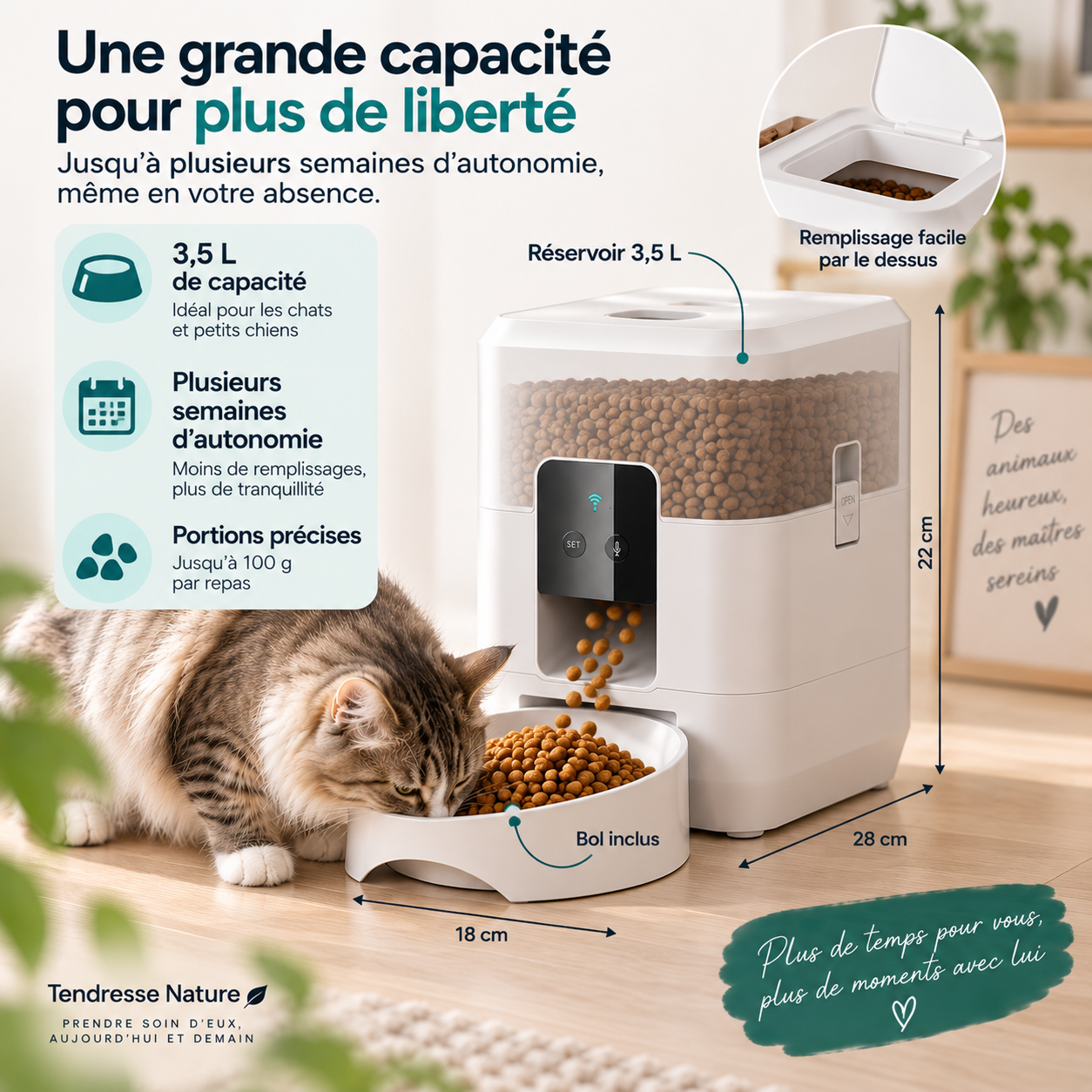 Distributeur Automatique de Croquettes WiFi 3,5L – Chat & Chien