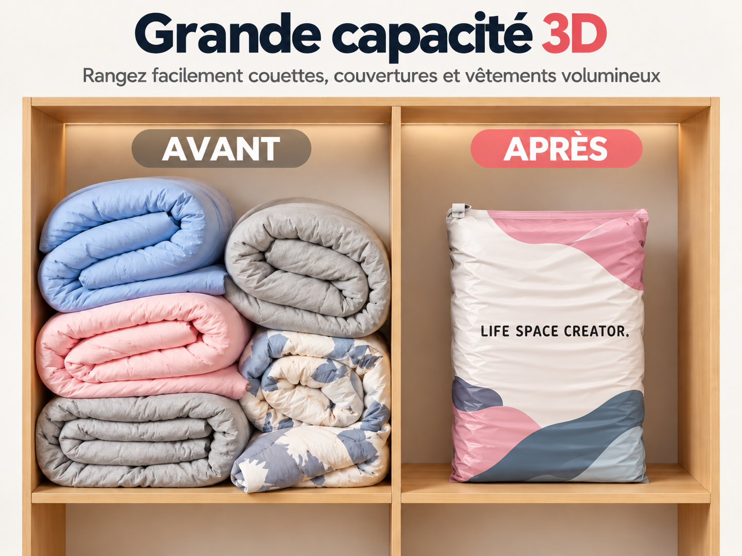 Sacs de rangement sous vide sans pompe