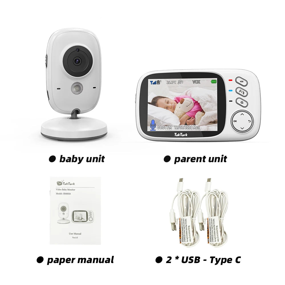 Moniteur Vidéo Bébé Sans Fil – Vision Nocturne, Température & Berceuses
