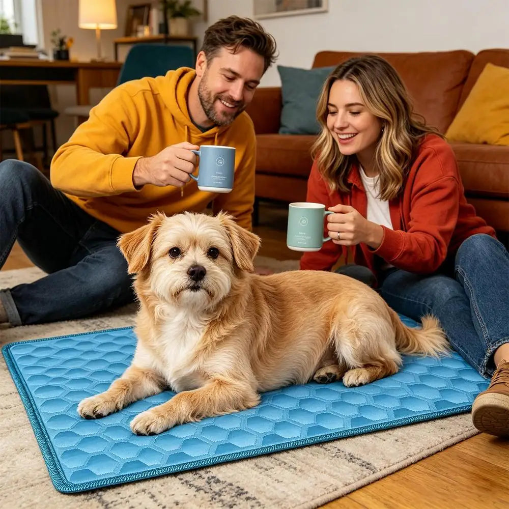 Tapis Rafraîchissant Chien & Chat — Soie Glacée, Antidérapant, Lavable