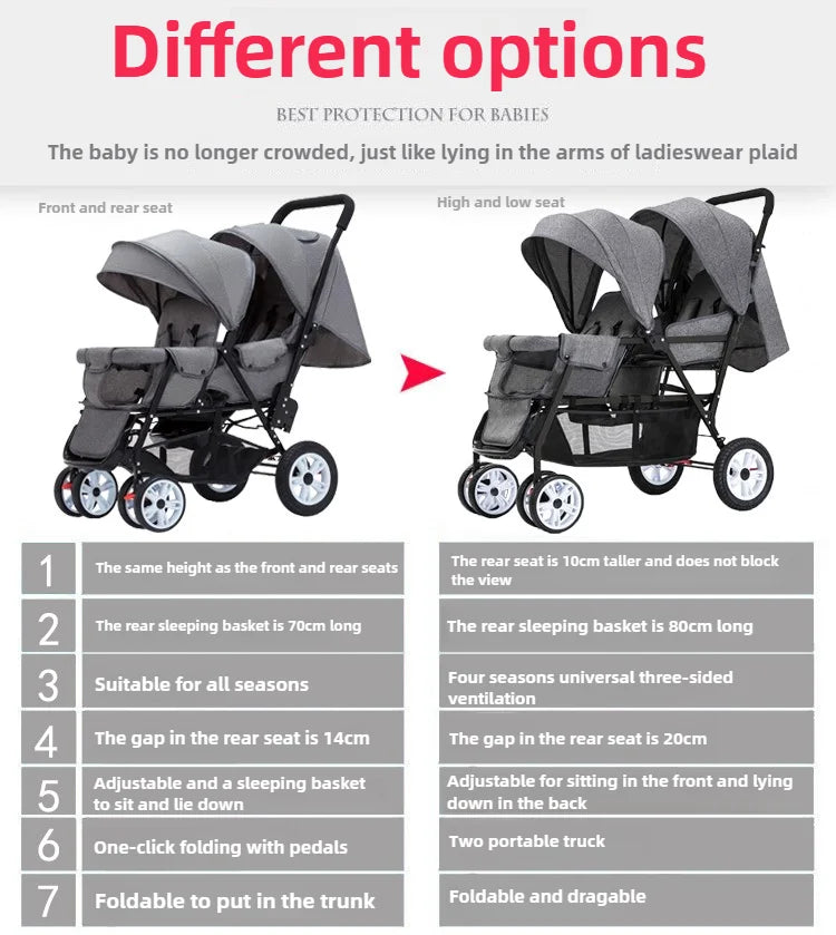 Compact double stroller