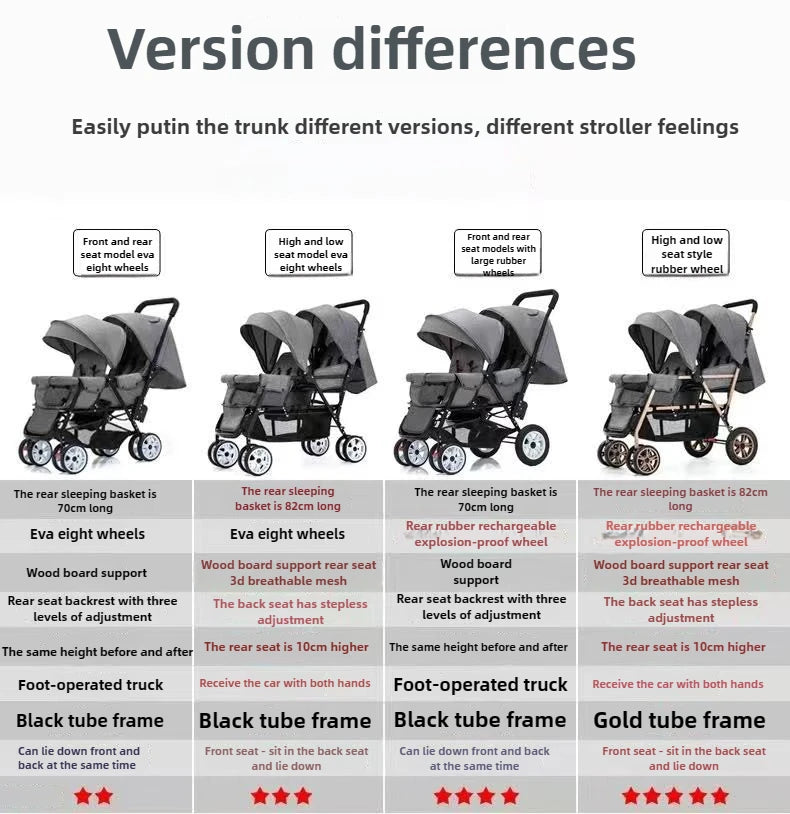 Compact double stroller